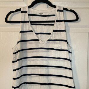 Madewell Women's Navy Blue And White Striped Tank Top - Size S